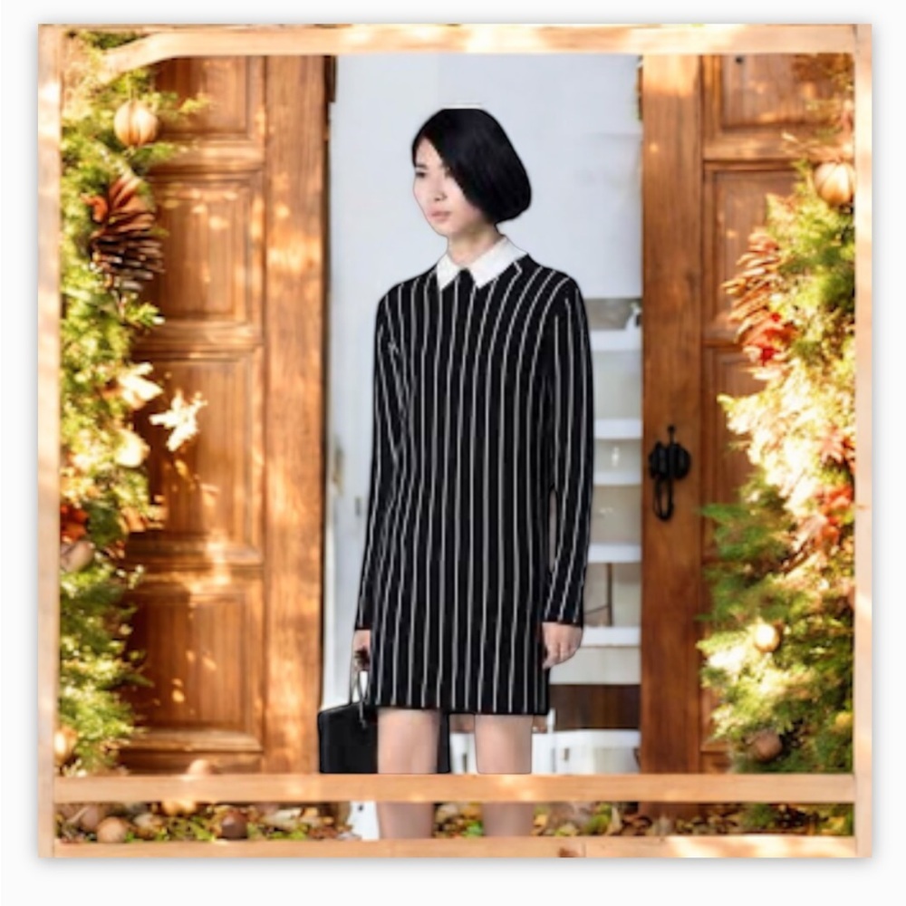 Wednesday Addams Vibes 🖤Revamped Black&White stripe Dress W/Collar -NWOT SzM